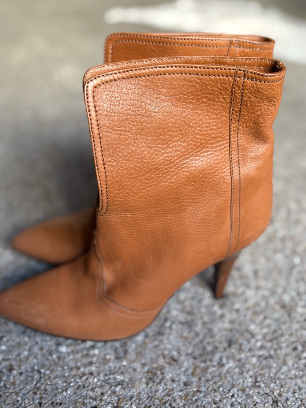 Tan BOSS by Hugo Boss Leather Pointed-Toe Mid-Calf Heel Boots - Women’s size 38